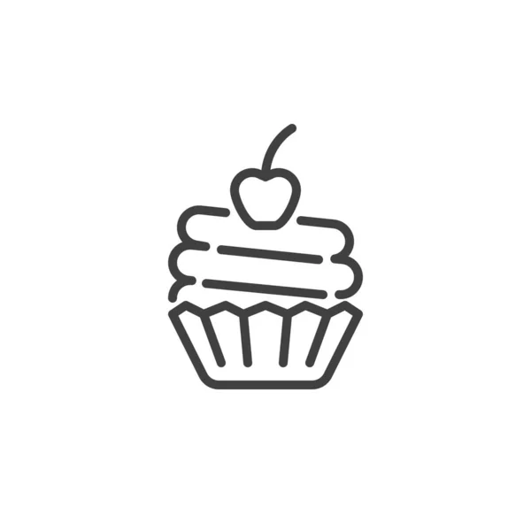 Cupcake mit Cherry Line Ikone — Stockvektor