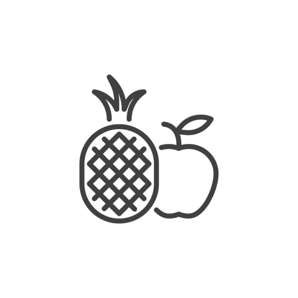 Значок линии ананасов и яблок — стоковый вектор