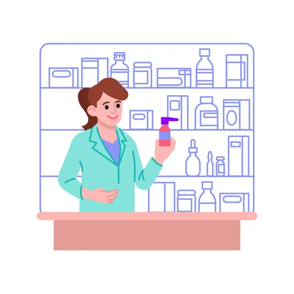 Mulher farmacêutica com ilustração do vetor de pulverização nasal —  Vetores de Stock