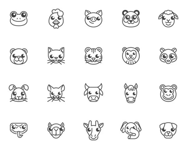 Conjunto de ícones de linha de rosto animal —  Vetores de Stock