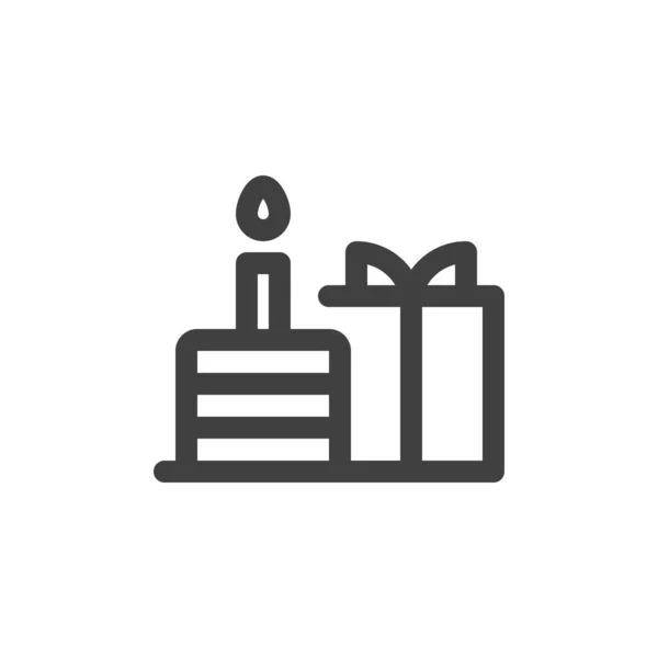 Gâteau d'anniversaire et icône de ligne cadeaux. — Image vectorielle