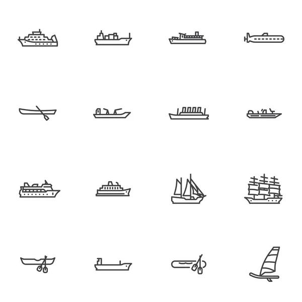 Набір значків лінії корабля і човна — стоковий вектор