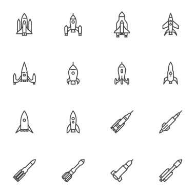 Roket ve uzay gemisi çizgi simgeleri ayarlandı