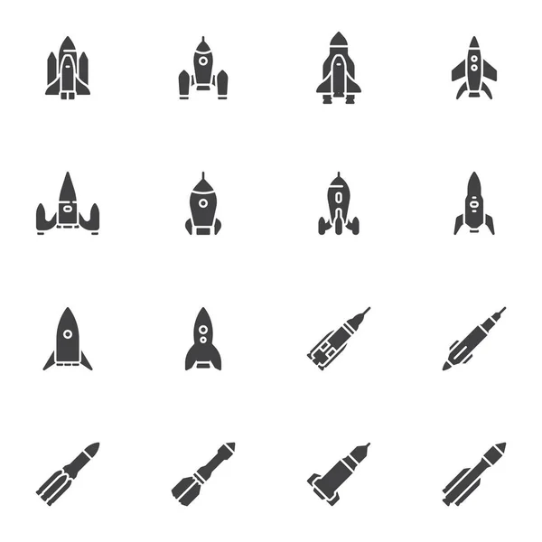 Conjunto de iconos vectoriales de cohetes y naves espaciales — Vector de stock