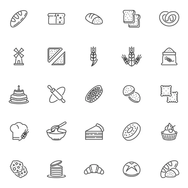 Symbole für Bäckereilinie gesetzt — Stockvektor