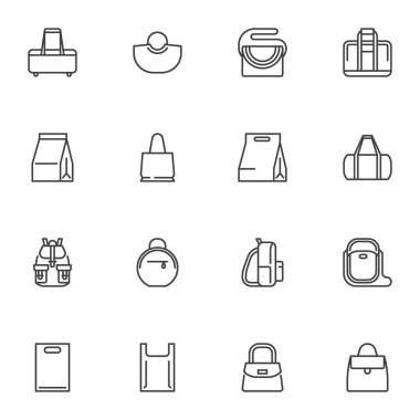 Kadın çantası ve el çantası satır simgeleri ayarlandı