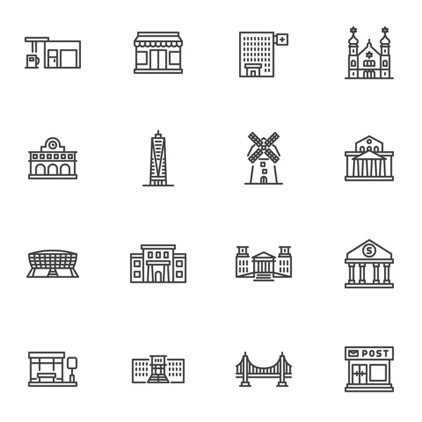 Conjunto de ícones de linha de arquitetura de edifícios — Vetor de Stock