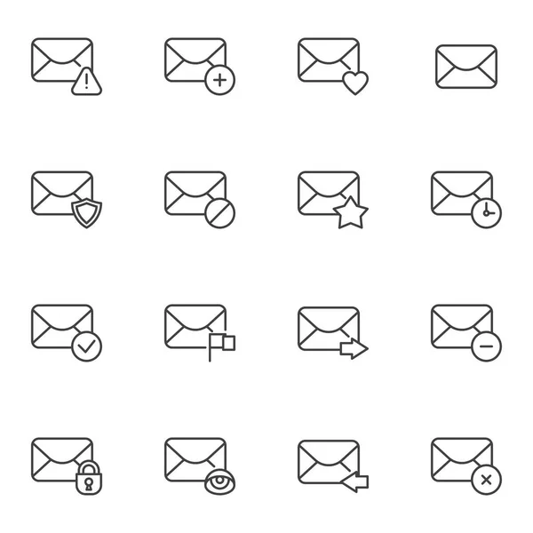 Mail notification line icons set — Stock Vector