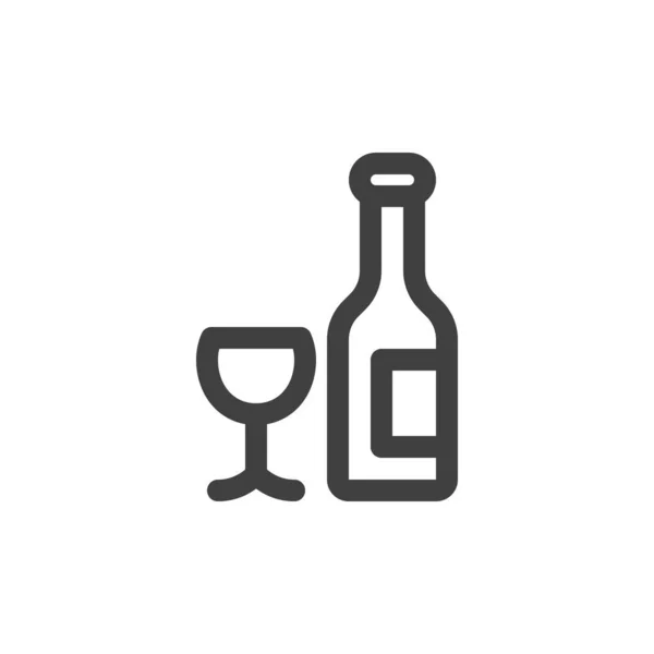 Wine bottle and glass line icon — Stock Vector