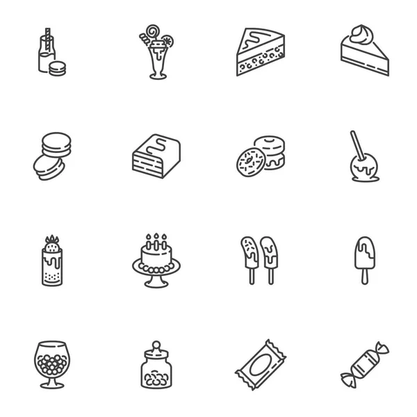 Cakes and candy line icons set — Vetor de Stock