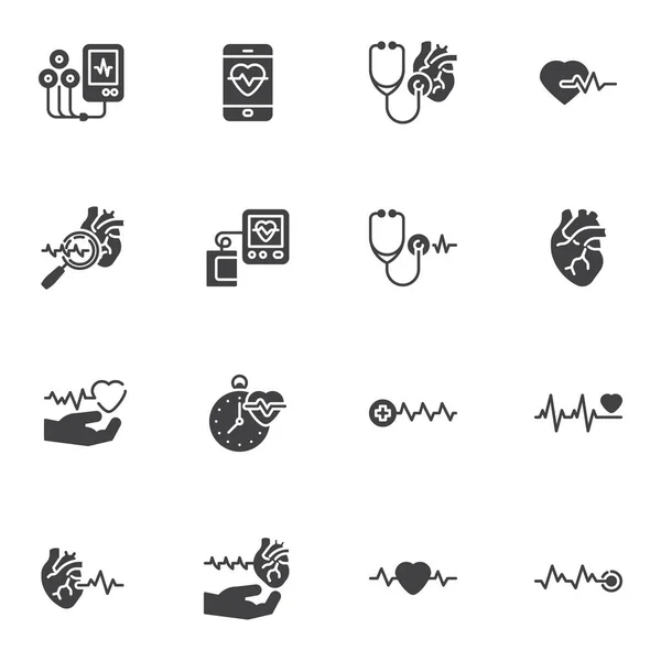 Frequência cardíaca, conjunto de ícones do vetor de batimento cardíaco — Vetor de Stock