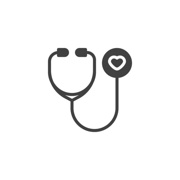 Estetoscópio e ícone do vetor cardíaco — Vetor de Stock