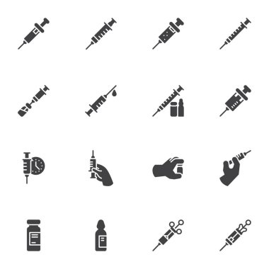 Aşı enjeksiyon vektör simgeleri ayarlandı