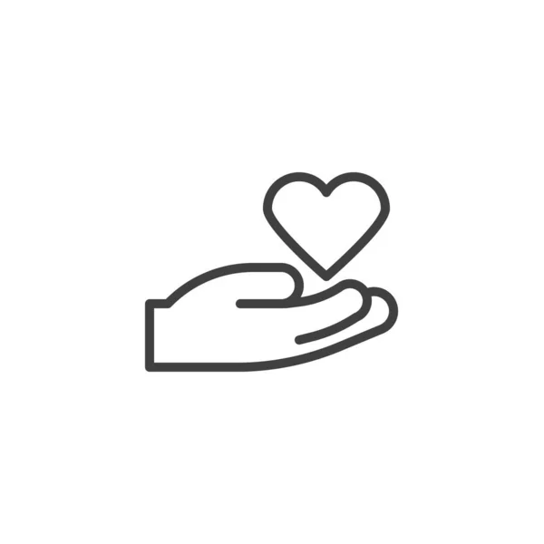 Donación mano y corazón línea icono — Vector de stock