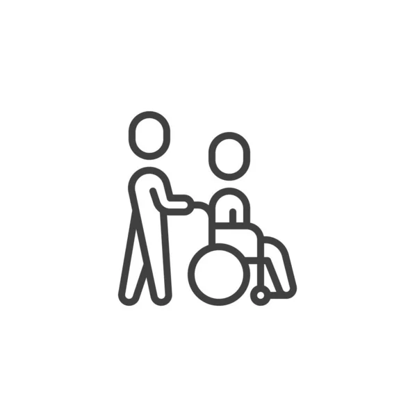 Icône ligne bénévole et personne handicapée — Image vectorielle
