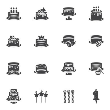 Doğum günü pastası vektör simgeleri ayarlandı