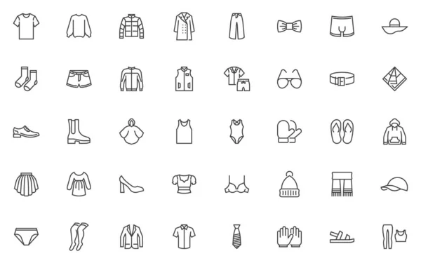 Ensemble d'icônes de ligne vêtements et accessoires — Image vectorielle