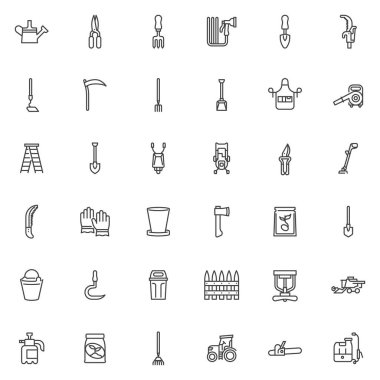 Bahçe malzemesi çizgisi simgeleri ayarlandı