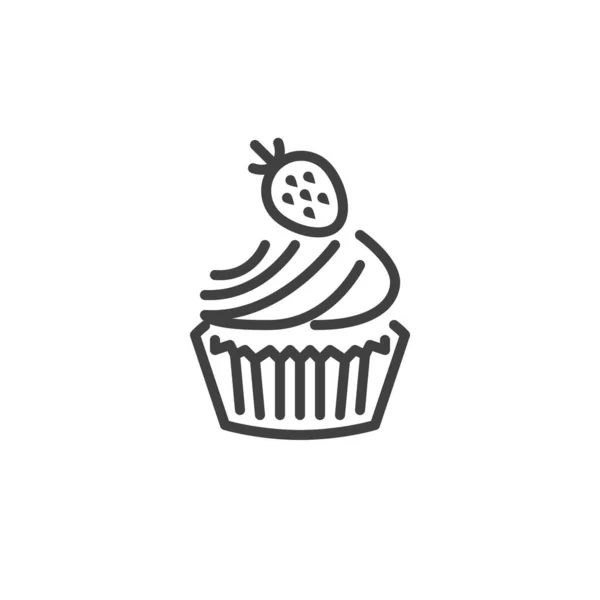 Aardbeien cupcake lijn pictogram — Stockvector