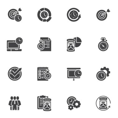 Zaman ve yönetim vektör simgeleri ayarlandı