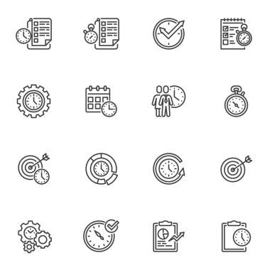 Zaman yönetimi çizgi simgesi seti