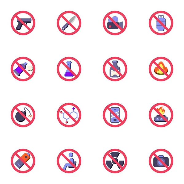 Luggage restrictions flat icons set — Archivo Imágenes Vectoriales