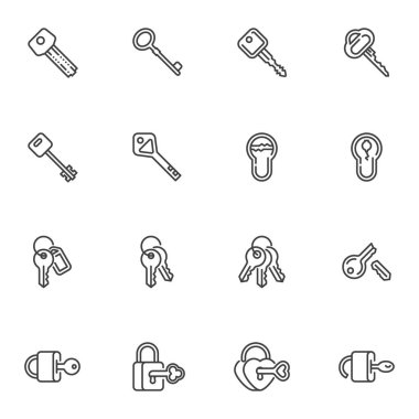 Padlock key line icons set