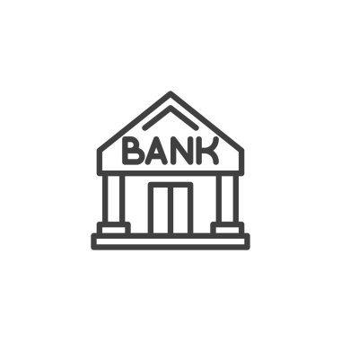Banka inşa çizgisi simgesi. Mobil konsept ve web tasarımı için doğrusal biçim işareti. Taslak vektör simgesini bankaya al. Sembol, logo çizimi. Vektör grafikleri