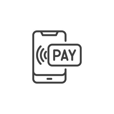 Temassız ödeme hattı ikonu. Mobil konsept ve web tasarımı için doğrusal biçim işareti. NFC mobil ödeme ana hatlı vektör simgesi. Sembol, logo çizimi. Vektör grafikleri