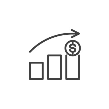 Finansal büyüme çizgisi ikonu. Mobil konsept ve web tasarımı için doğrusal biçim işareti. Para büyüme çubuğu şeması ana hatlı vektör simgesi. Sembol, logo çizimi. Vektör grafikleri