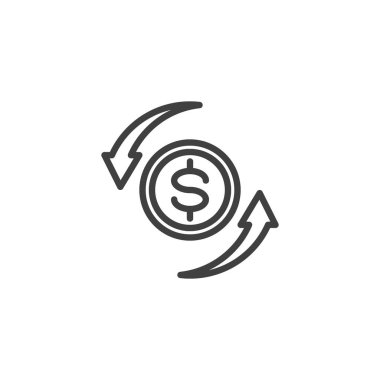 Para bozdurma çizgisi simgesi. Mobil konsept ve web tasarımı için doğrusal biçim işareti. Dolar para transferi vektör simgesi. Sembol, logo çizimi. Vektör grafikleri