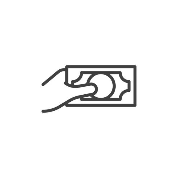 現金支払いラインのアイコン モバイルコンセプトとウェブデザインのためのリニアスタイルのサイン お金の請求書のアウトラインベクトルアイコンで手 シンボル ロゴイラスト ベクトルグラフィックス — ストックベクタ