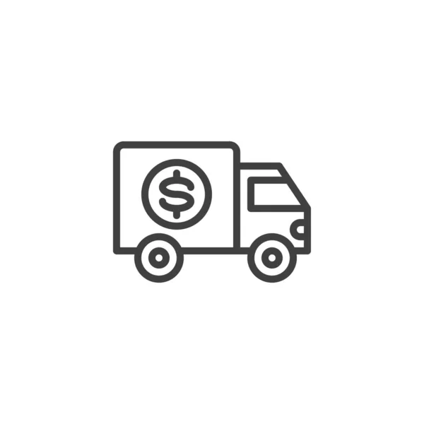 银行卡车线路图标 移动概念和网页设计的线性风格标志 货币运输概述矢量图标 标识插图 矢量图形 — 图库矢量图片