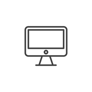 Bilgisayar monitörü çizgi simgesi. Mobil konsept ve web tasarımı için doğrusal biçim işareti. PC ekran dış hat vektör simgesi. Sembol, logo çizimi. Vektör grafikleri