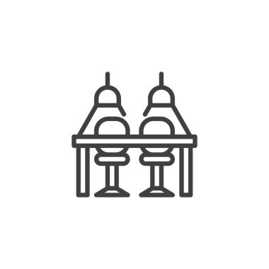 Birlikte çalışan uzay çizgisi simgesi. Mobil konsept ve web tasarımı için doğrusal biçim işareti. Ofis çalışma alanı ana hatları vektör simgesi. Sembol, logo çizimi. Vektör grafikleri