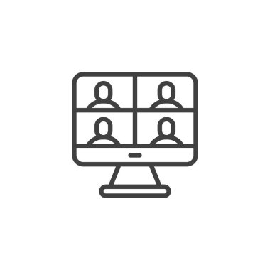 Grup video konferans hattı simgesi. Mobil konsept ve web tasarımı için doğrusal biçim işareti. Çizgi çizgisi vektör simgesi kullan. Sembol, logo çizimi. Vektör grafikleri