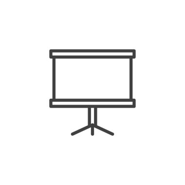 Projektör ekran çizgisi simgesi. Mobil konsept ve web tasarımı için doğrusal biçim işareti. Sunum tahtası ana hatlı vektör simgesi. Sembol, logo çizimi. Vektör grafikleri