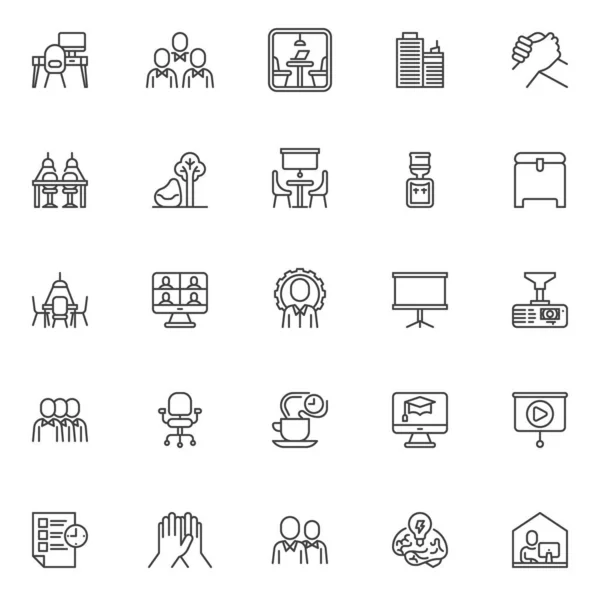 Conjunto Iconos Línea Oficina Trabajo Colección Símbolos Estilo Lineal Contorno — Vector de stock