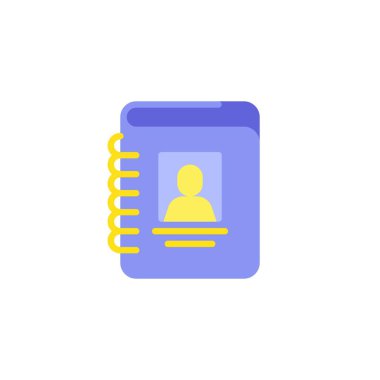 Kişi defteri düz simgesi, vektör işareti, beyaz üzerine izole edilmiş renkli resim defteri. Sembol, logo çizimi. Düz biçim tasarımı