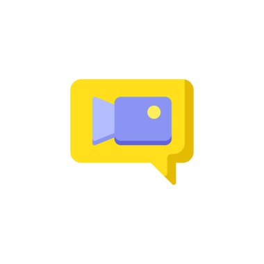 Görüntülü sohbet düz simgesi, vektör işareti, beyaz üzerine izole edilmiş renkli görüntü mesajı. Sembol, logo çizimi. Düz biçim tasarımı