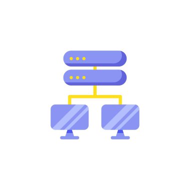 Veritabanı sunucusu düz simgesi, vektör işareti, vekil sunucu renkli resim beyaz üzerine izole edilmiş. Sembol, logo çizimi. Düz biçim tasarımı