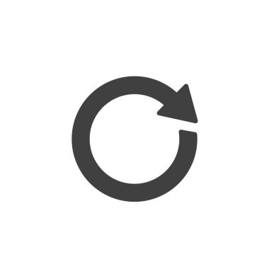 Ok vektör simgesini yeniden yükle. Mobil konsept ve web tasarımı için düz tabela. Dairesel ok sembolü. Sembol, logo çizimi. Vektör grafikleri