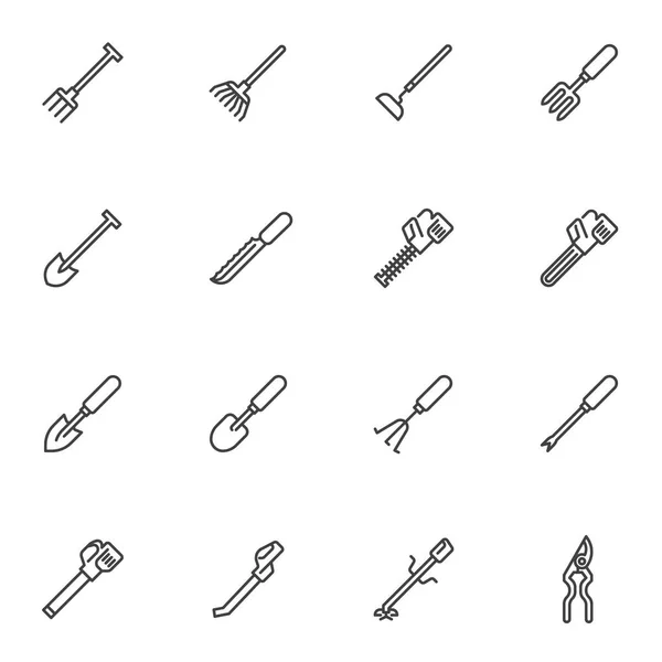 Essential Gardening Tools Line Icons Set Outline Vector Symbol Collection — Stock Vector