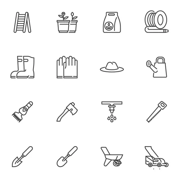 Garden Tools Line Icons Set Outline Vector Symbol Collection Linear — Stock Vector