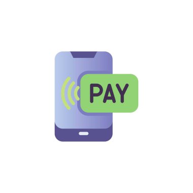 Temassız ödeme ikonu, vektör işareti, NFC mobil ödeme renkli resimli beyaz. Sembol, logo çizimi. Düz biçim tasarımı