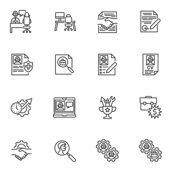 Recruitment Agency Line Symols Set Outline Vector Symbol Collection Linear — 스톡 벡터