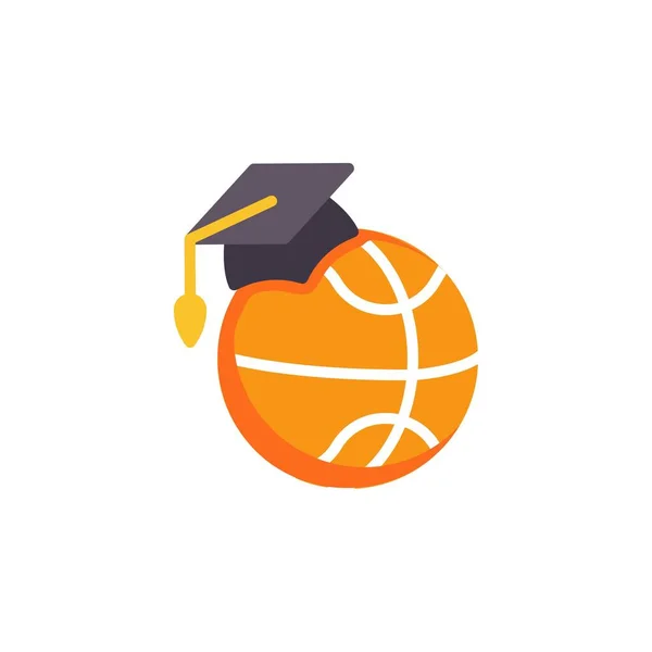 Icono Plano Educación Deportiva Signo Vectorial Baloncesto Casquillo Graduación Pictograma — Archivo Imágenes Vectoriales