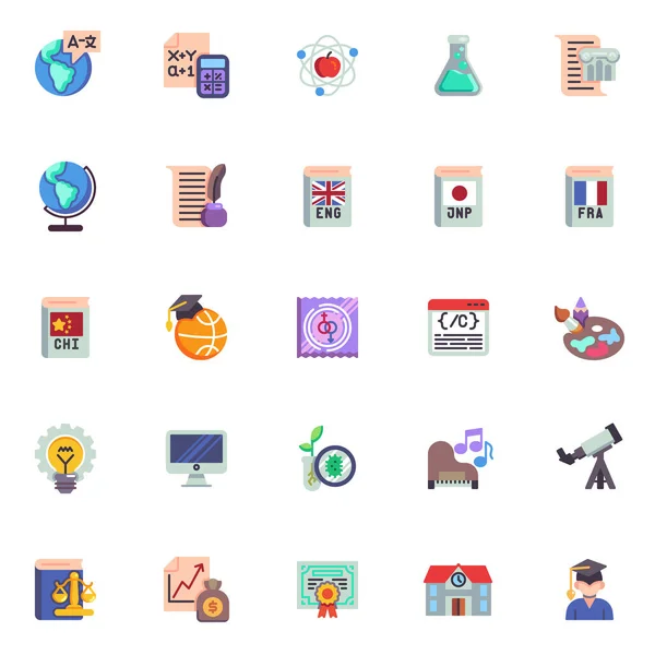 Education Science Elements Collection Flat Icons Set Colorful Symbols Pack — Stock Vector