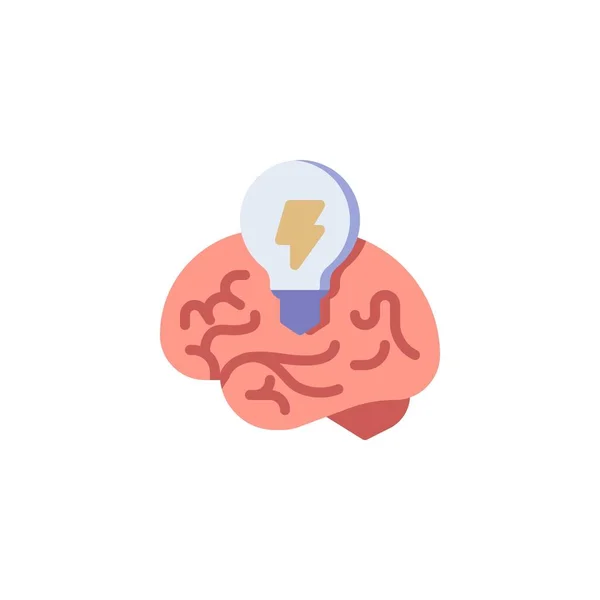 Brainstorming Επίπεδη Εικόνα Σύμβολο Διάνυσμα Εγκέφαλος Και Αστραπιαία Πολύχρωμο Εικονόγραμμα — Διανυσματικό Αρχείο