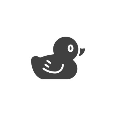 Kauçuk ördek vektör ikonu. Mobil konsept ve web tasarımı için düz tabela. Ördek oyuncağı sembolü. Sembol, logo çizimi. Vektör grafikleri